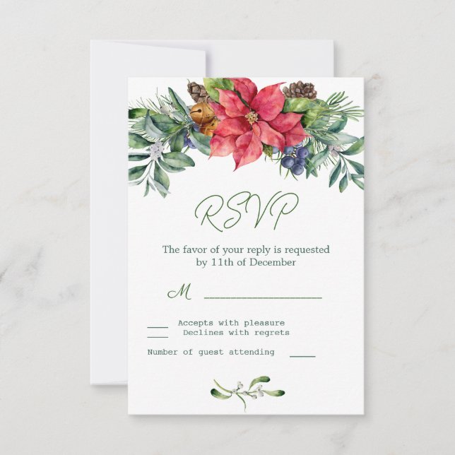 Follaje verde de poinsettia RSVP de boda (Anverso)