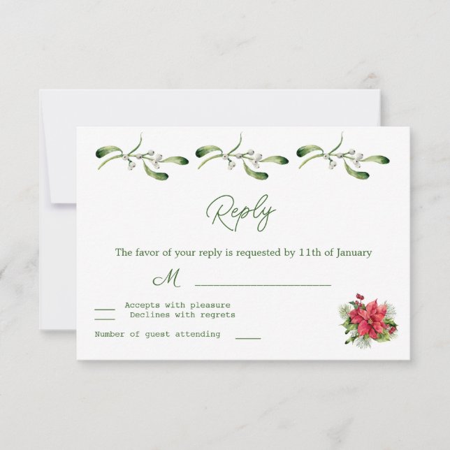 Follaje verde de poinsettia RSVP de boda (Anverso)