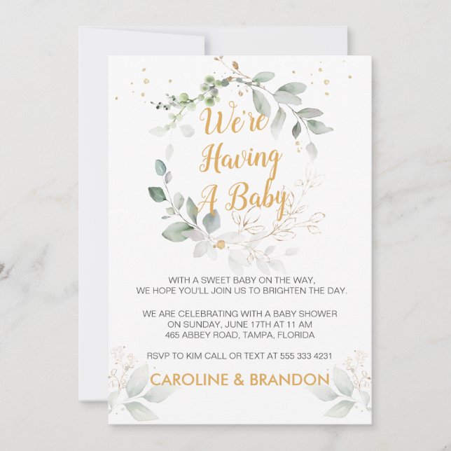 Follaje verde Estamos teniendo una Invitación bebé (Anverso)