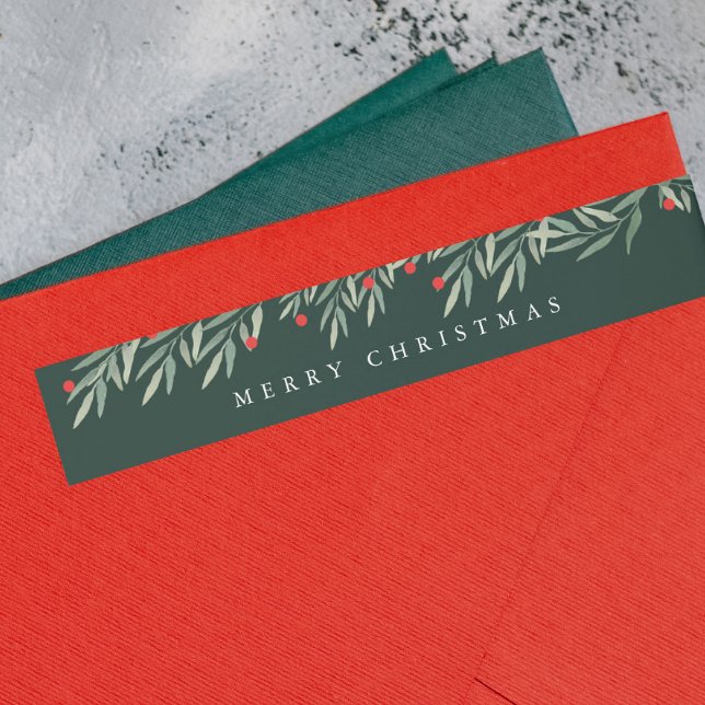 Follaje Verde Navidad Moderna Dirección de Devoluc (Elegant Christmas Greenery Leaves Foliage Christmas Return Address Label.)