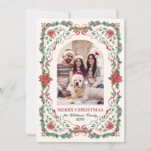 Follaje Verdor Arco de lazo rojo Foto Navidad