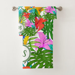 Follaje y flora tropicales - monograma del paraís