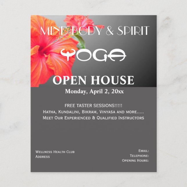 folleto A5 de Yoga Hibisco Rojo (Frente)