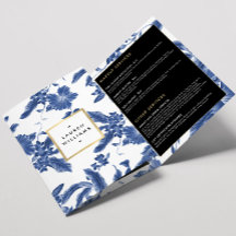 Folleto Antiguo de Patrón Floral Azul y Blanco