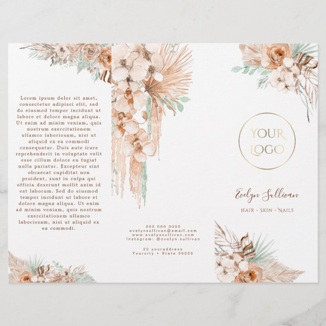 folleto boho tropical beige y menta (Anverso)