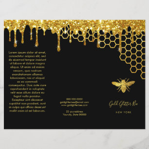 folleto de abeja purpurina de oro falso