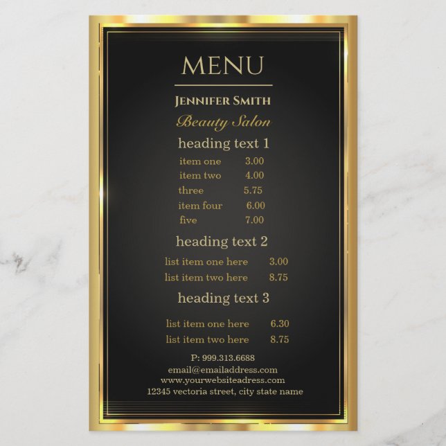 Folleto de artista de maquillaje Black Gold (Frente)