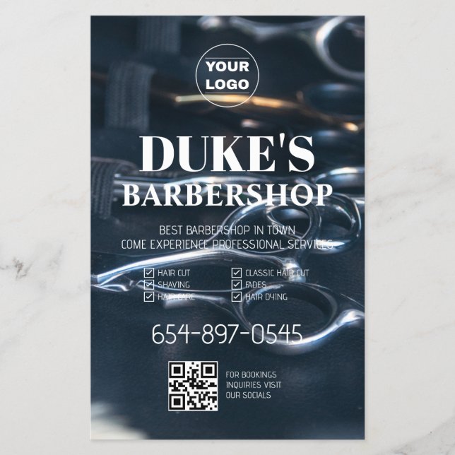 Folleto de Barbería en Negro y Blanco (Frente)