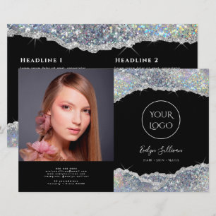 Folleto de bipliegue purpurina plateado