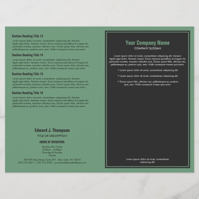 Folleto de borde simple y verde gris (Anverso)