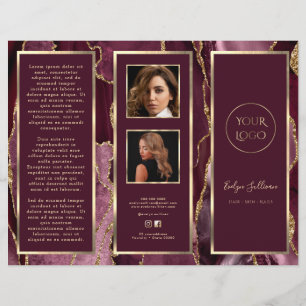 Folleto de Burdeos elegante con ágata dorada