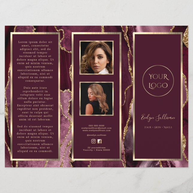 Folleto de Burdeos elegante con ágata dorada (Anverso)
