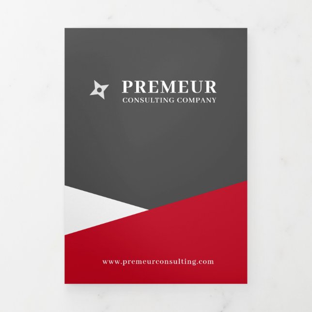Folleto de doble filo para empresas grises y rojas (Foto de portada)