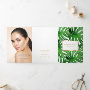 Folleto de Hojas Tropicales de Monstera en Acuarel