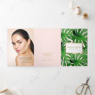 Folleto de Hojas Tropicales de Monstera en Acuarel