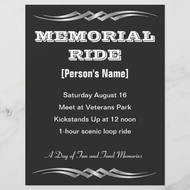 Folleto de invitación a Biker Memorial Ride (Frente)