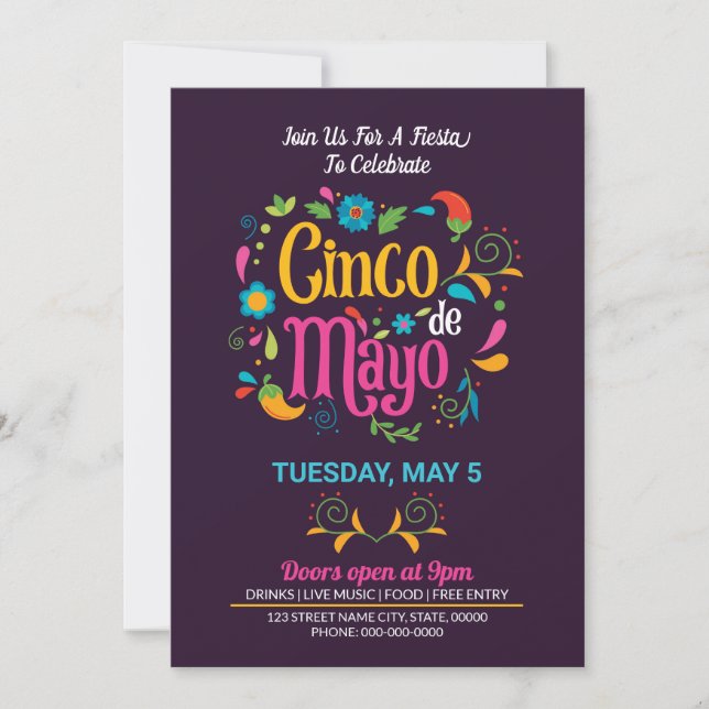 folleto de invitación a Cinco De Mayo (Anverso)