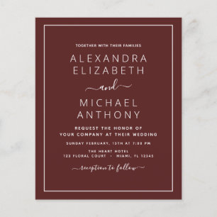 Folleto de Invitación de Boda Romántica Burgundy P