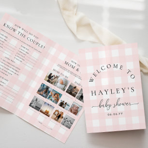 Folleto de juego de Baby Shower de Gingham rosa