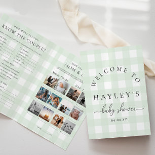 Folleto de juego de Baby Shower Mint Green Gingham
