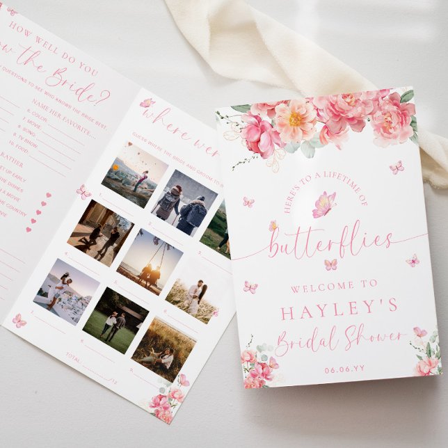 Folleto de juego de ducha de novias con mariposa d (Bridal Shower Game Booklet Lifetime Of Butterflies Piper Peony )