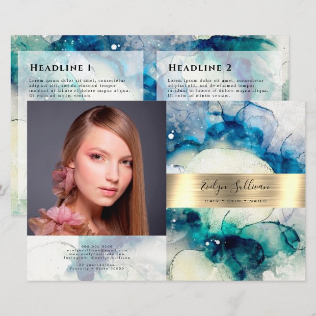 Folleto de la colcha azul verde azulada de Relieve (Anverso / Reverso)