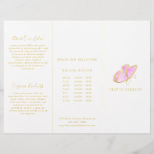 Folleto de la triple mariposa elegante rosa y dora