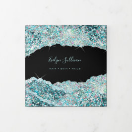 Folleto de la triplicidad de purpurinas verde azul