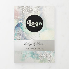 Folleto de la triplicidad del purpurina plateado d