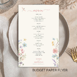 Folleto de menú de boda floral y elegante