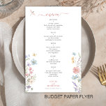 Folleto de menú de boda floral y elegante<br><div class="desc">Sencilla y elegante acuarela florida flor silvestre moda tipografía minimalista personalizado de texto plantilla PRESUPUESTO menú boda blanco asequible PAPER FLYER. LEER ESTO ANTES DE COMPRAR! Esta es una tarjeta asequible para el presupuesto impresa en un FLYER. Tenga en cuenta que el PAPEL PRESUPUESTARIO ES DELGADO - Puede actualizar para...</div>