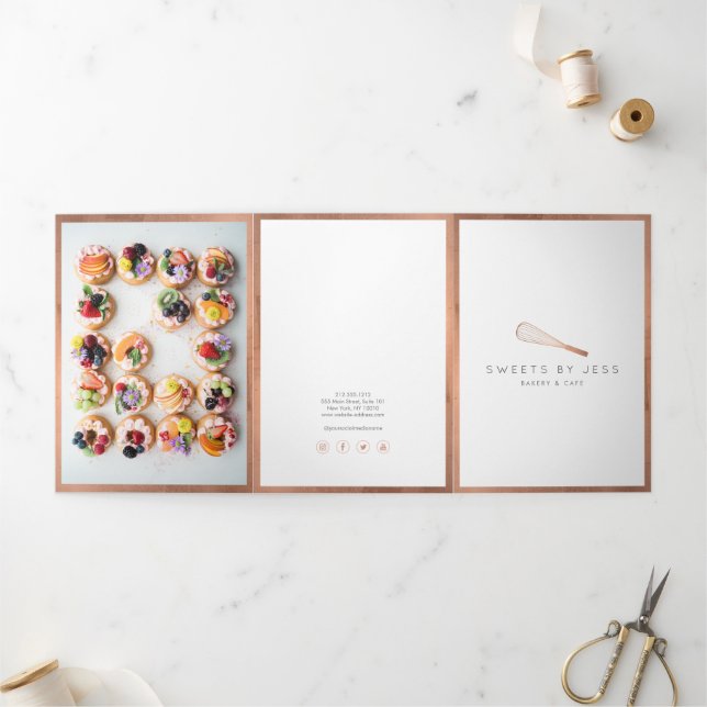 Folleto de Menú de Catering de Panadería Rose Gold (Exterior)