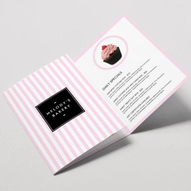 Folleto de menú de panadería con rayas rosadas y b (Subido por el creador)
