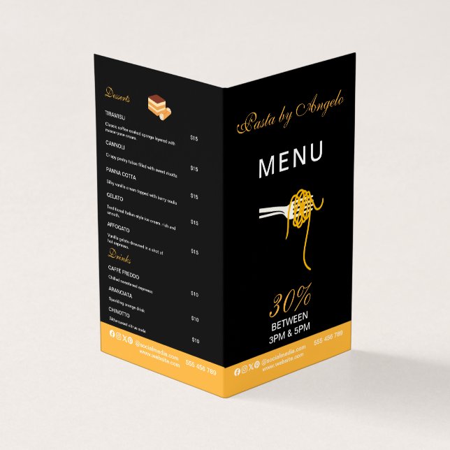 Folleto de menú de restaurante personalizable (Exterior)