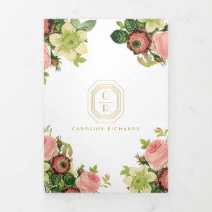 Folleto de oro Art Deco Monograma Vintage Florals