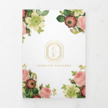 Folleto de oro Art Deco Monograma Vintage Florals