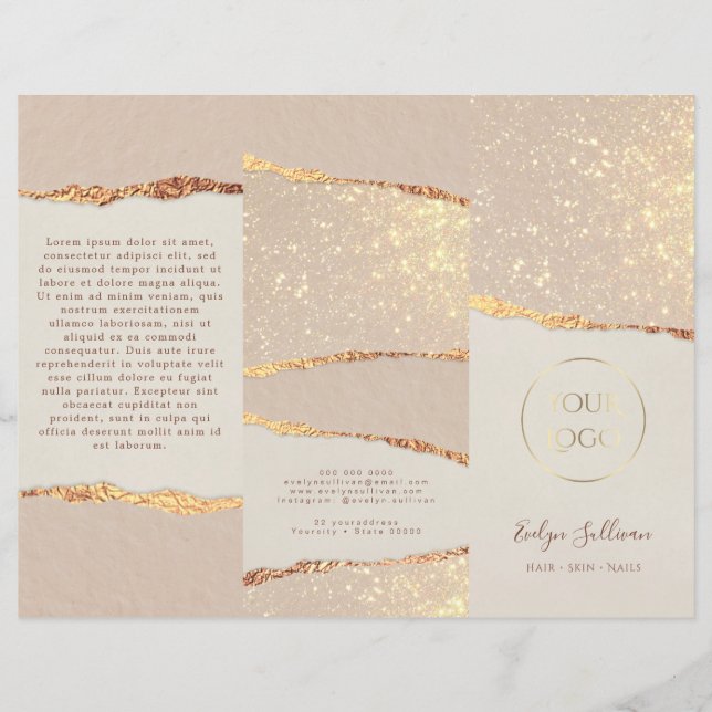 Folleto de papel de lustre con rompecabezas de oro (Anverso)