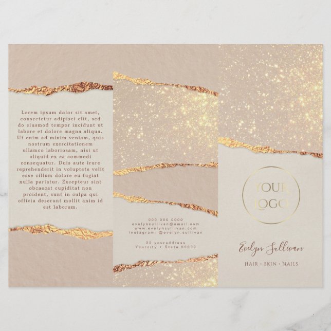 Folleto de papel de lustre con rompecabezas de oro (Anverso)