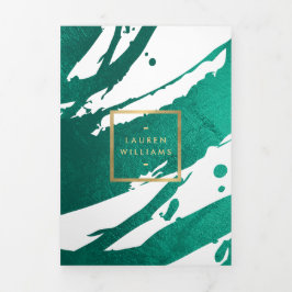 Folleto de Pinceladas Verde Esmeralda