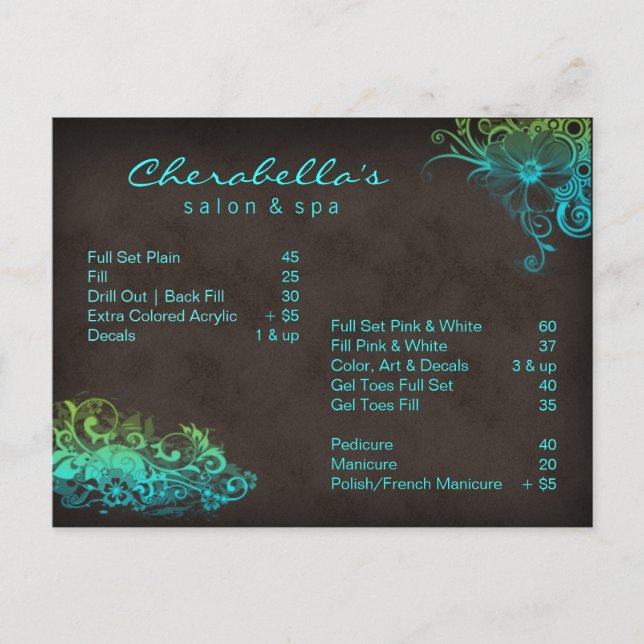 Folleto de postales florales del Salon Spa (Anverso)