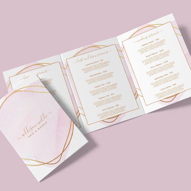 Folleto de Salón de Belleza Script Blush Rosa Acua (Subido por el creador)