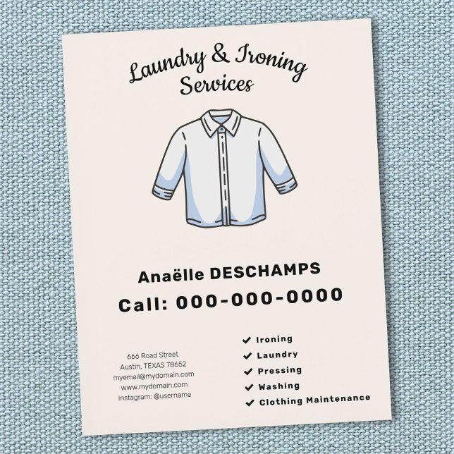 Folleto de Servicios de Planchar y Lavandería (Ironing & Laundry Services Flyer)