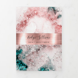 Folleto de triple Relieve metalizado dorado de col