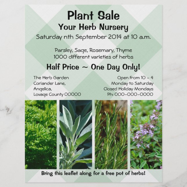 Folleto de ventas promocional de plantas de hierba (Frente)