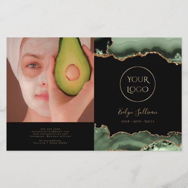 Folleto del bipliegue de agate verde sabio (Anverso)