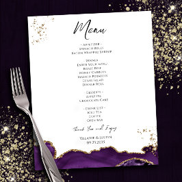 Folleto del menú Boda de Mármol de oro púrpura pre