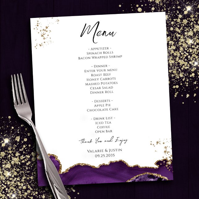 Folleto del menú Boda de Mármol de oro púrpura pre (Subido por el creador)