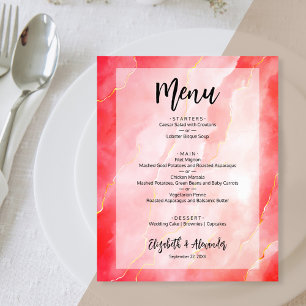 Folleto del menú Boda de Mármol de oro rojo de pre