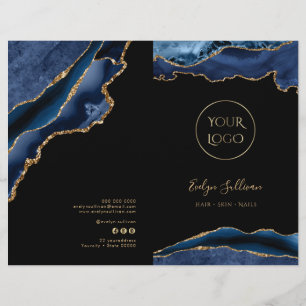 folleto del menú de servicio de agate azul y oro