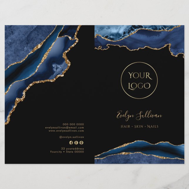 folleto del menú de servicio de agate azul y oro (Anverso)